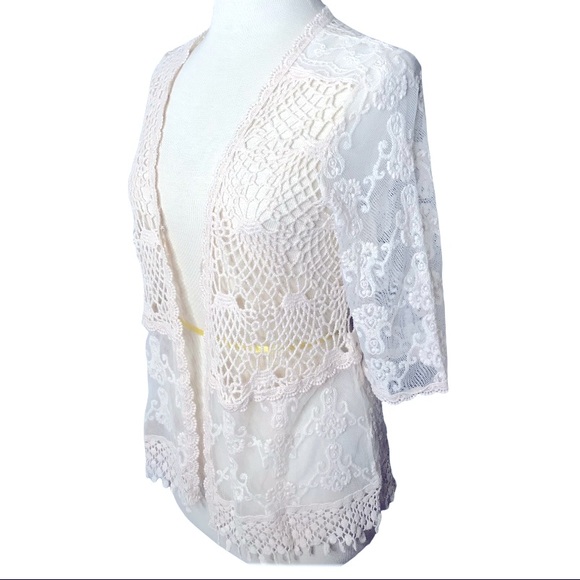 LAUREN MICHELLE crochet mesh swim cover-up cream S - Picture 2 of 9